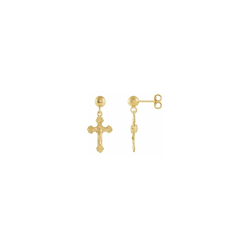 Crucifix Dangling Earrings (14K)