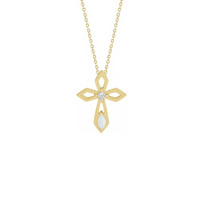 Diamond and Opal Pierced Cross Necklace
