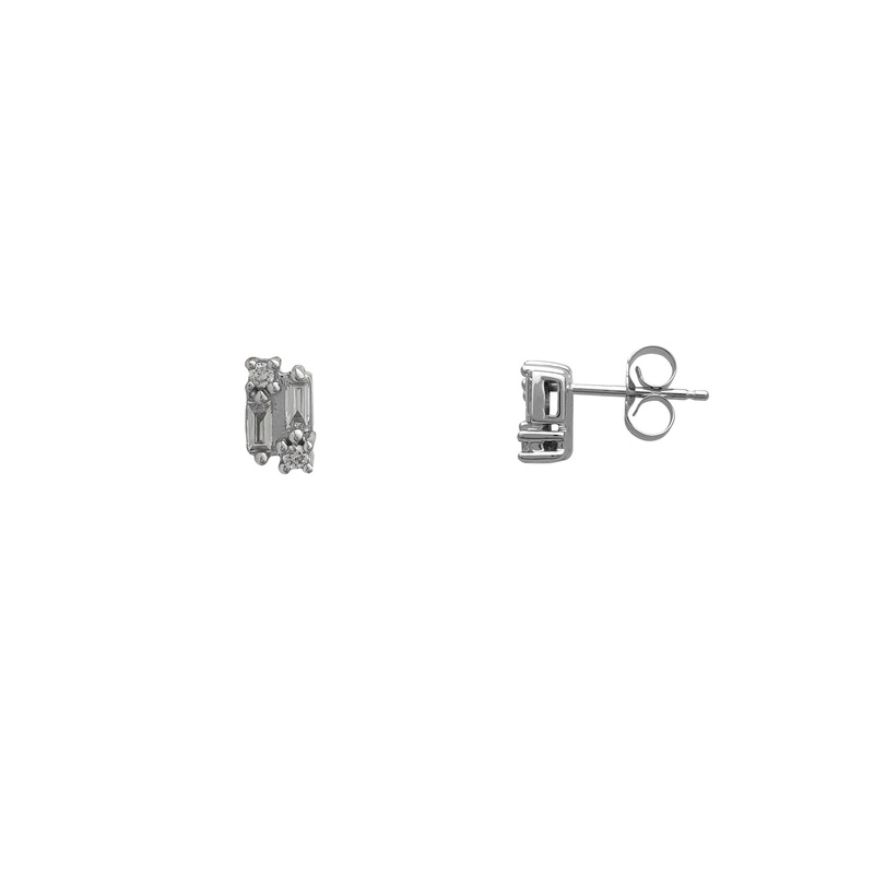 Diamond Baguettes & Round Stud Earrings (10K)
