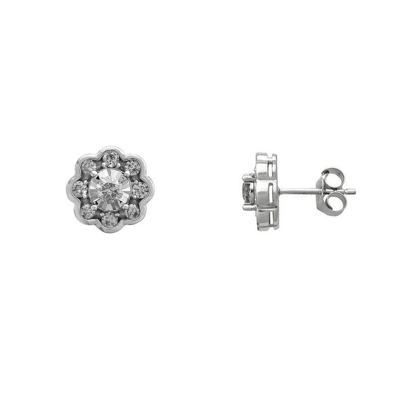 Diamond Blossom Flower Stud Earrings (10K)