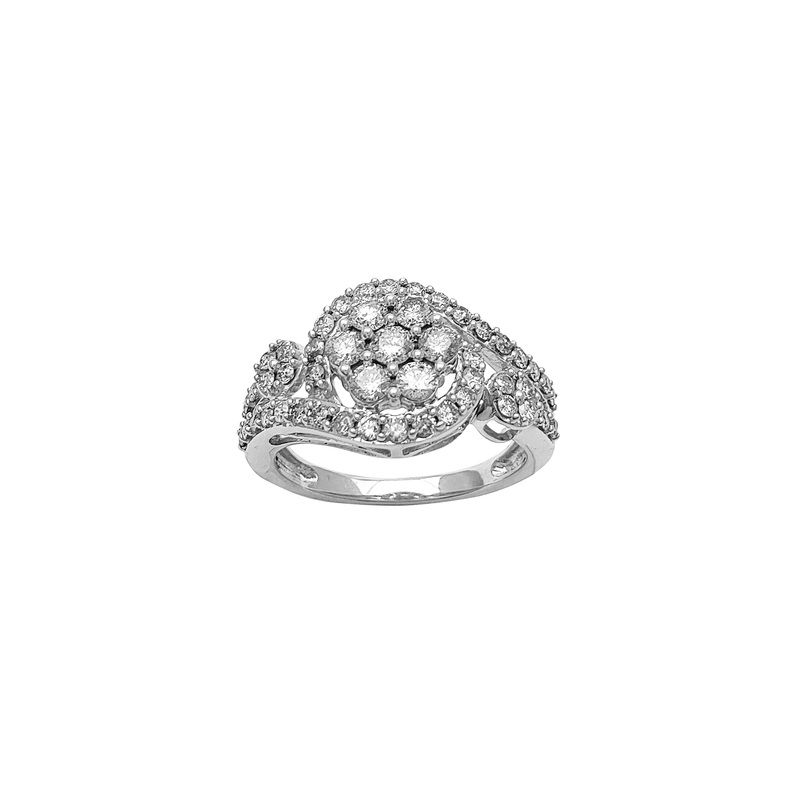 Diamond Cluster White Gold Lady Ring (10K)