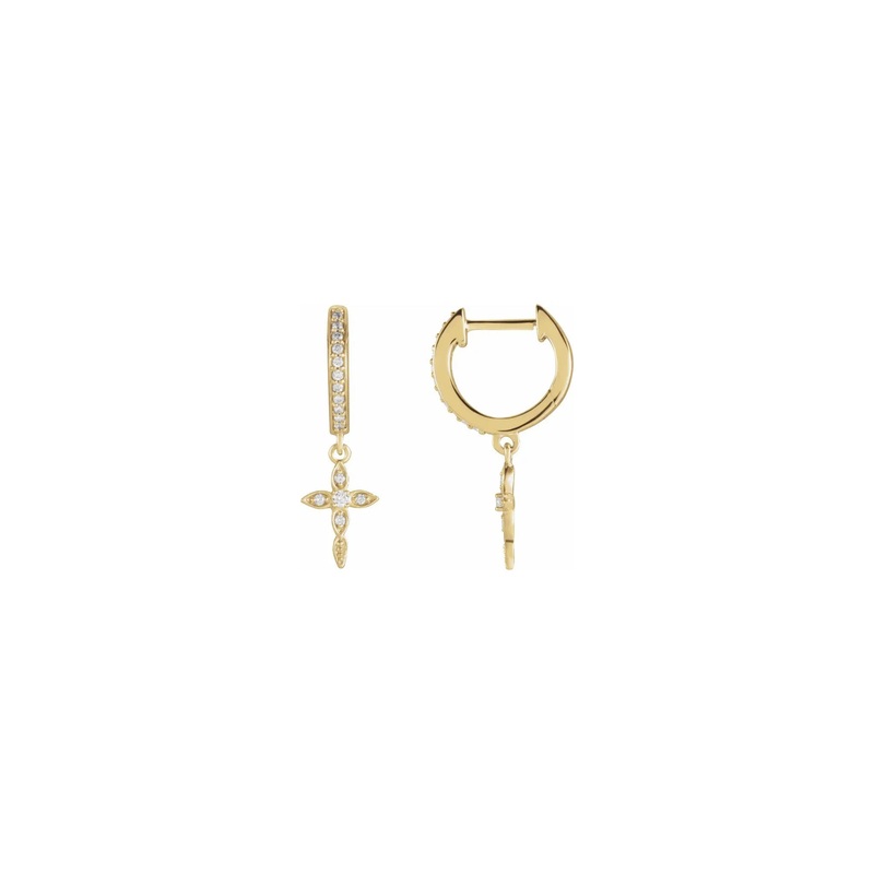 Diamond Cross Hinged Hoop Earrings (14K)