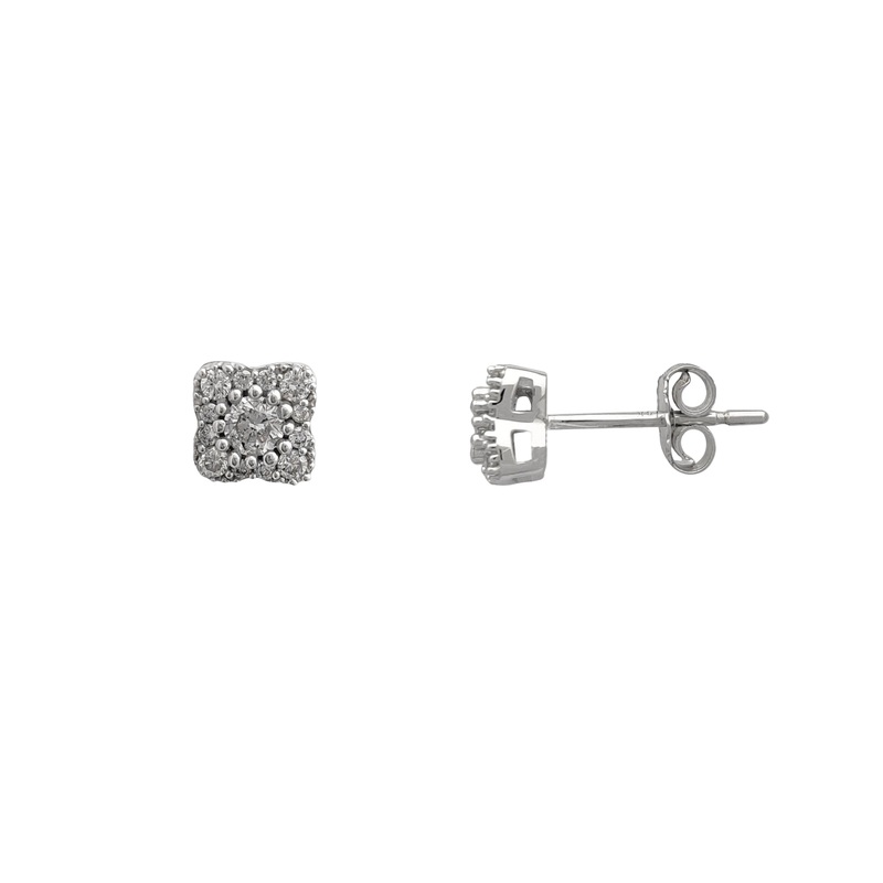 Diamond Milgrain Four-Leaf Clover Stud Earrings (14K)
