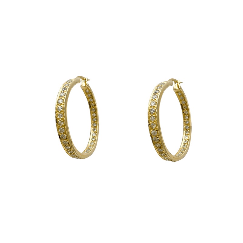 Diamond Milgrain Inner & Outer Hoops Earrings (14K)