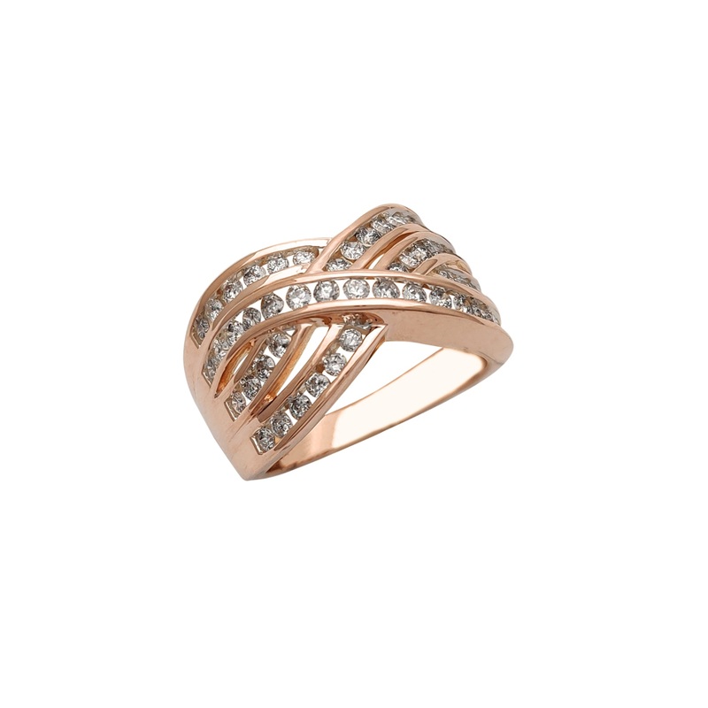 Diamond Rose Gold Channel  Setting Crisscross Ring (10K)