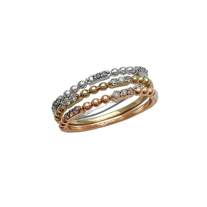Diamond Tricolor Beads Three-Piece-Set Rings (10K)