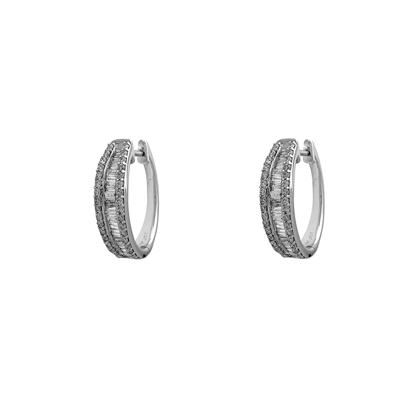 Diamonds Baguettes & Round U-Shape Huggie Earrings (14K)