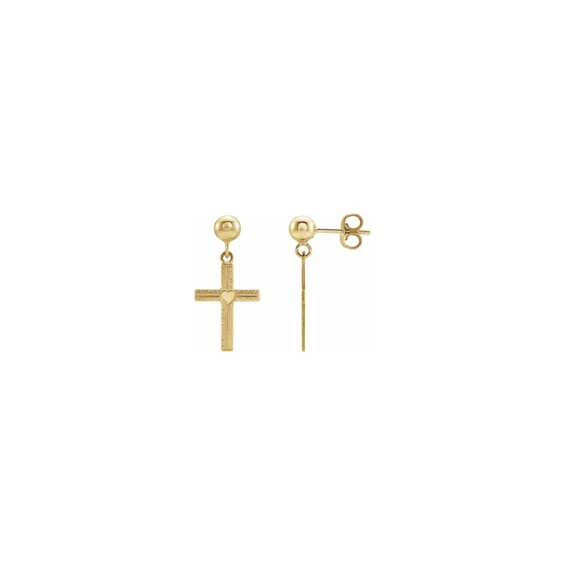 Hearted Cross Dangling Earrings (14K)