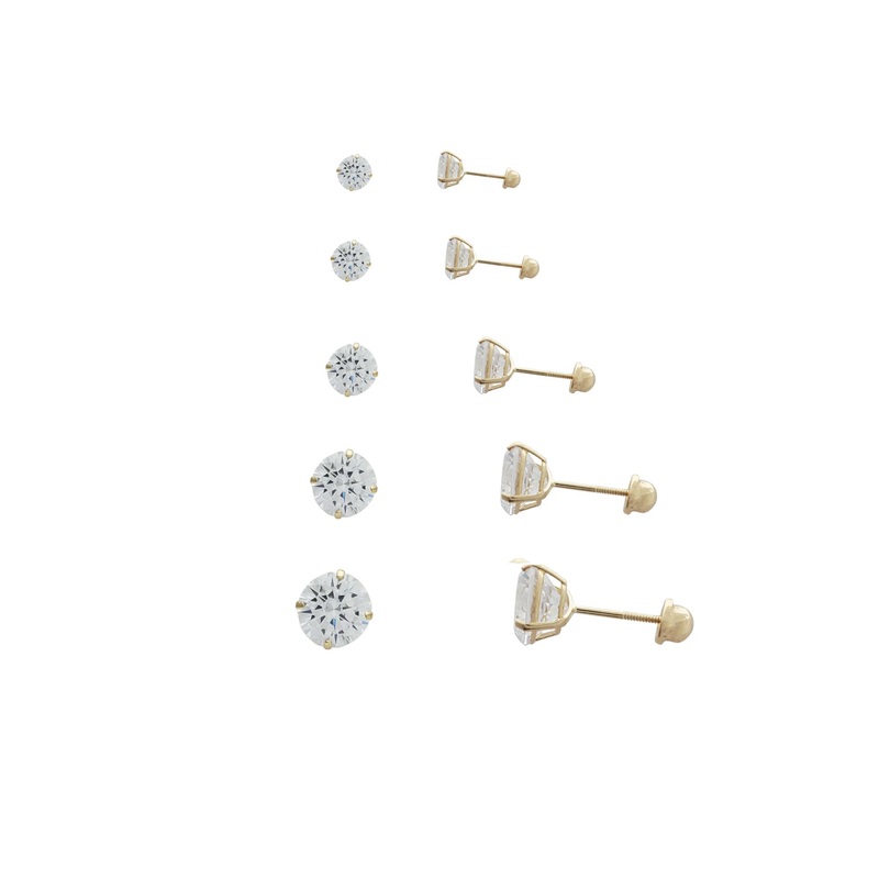 [Screw-Back] Round Cut Solitaire Stud Earrings (14K)