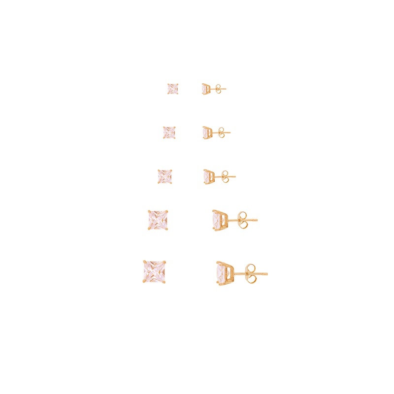 Square Cut Solitaire Stud Earrings (14K)