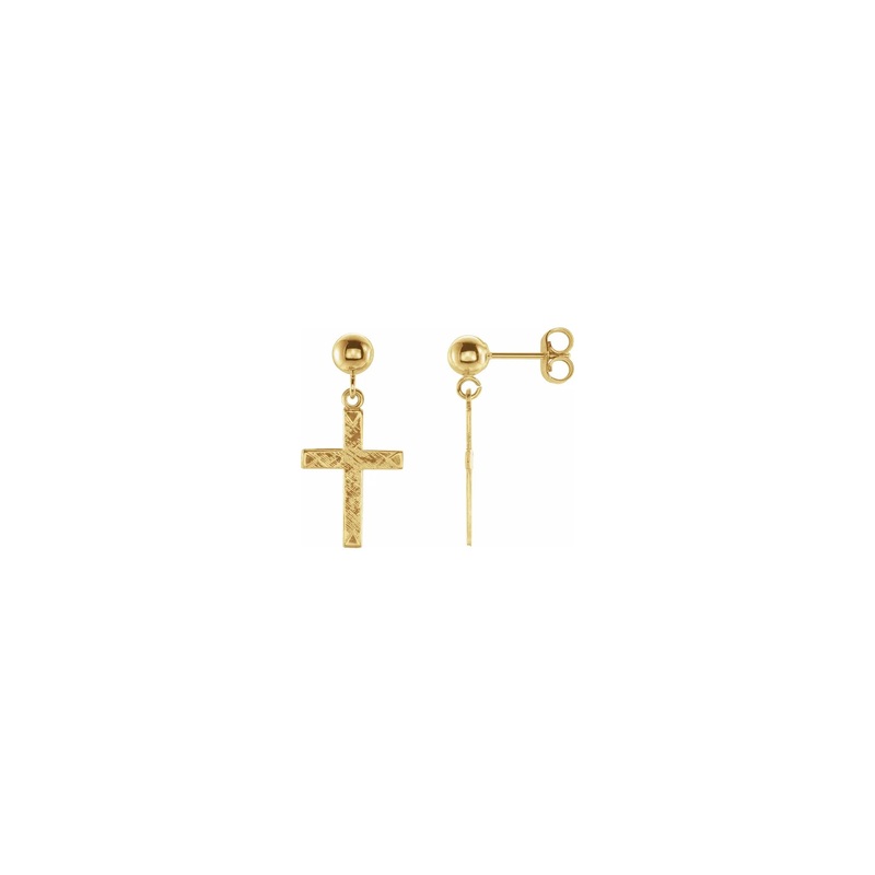 Textured Cross Dangling Earrings (14K)