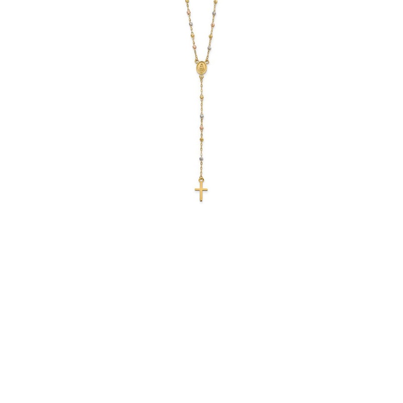 Tri-Color Faceted Beads Rosary Necklace (14K)