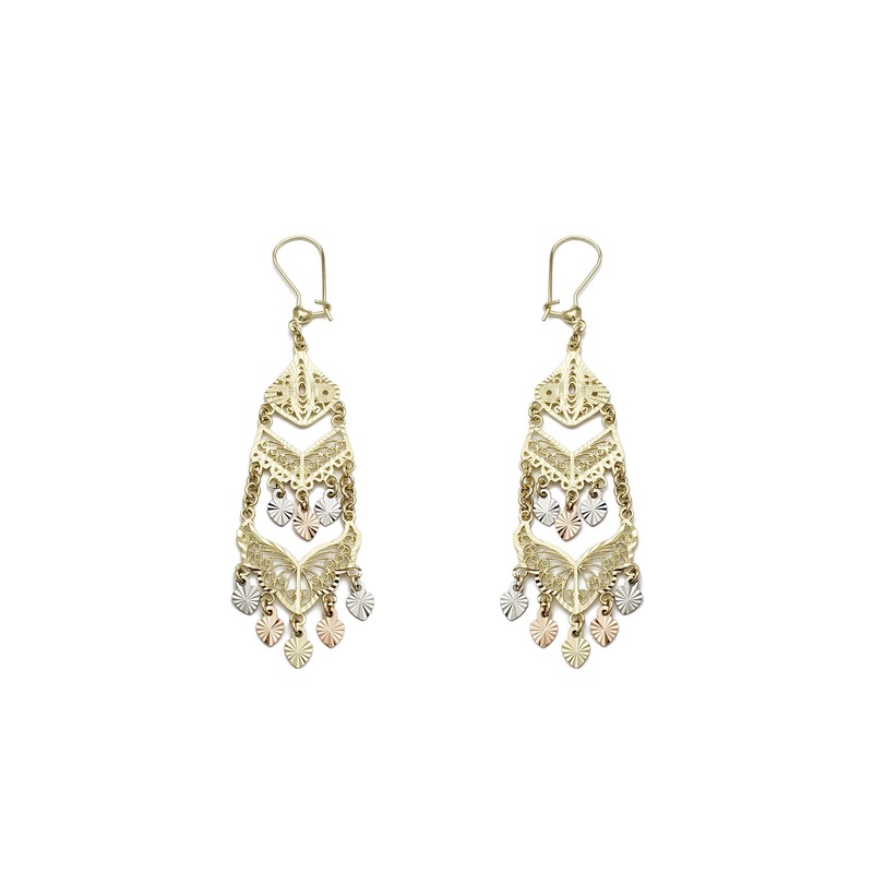 Tri-Color Fancy Hanging 3 Floor Earrings (14K)