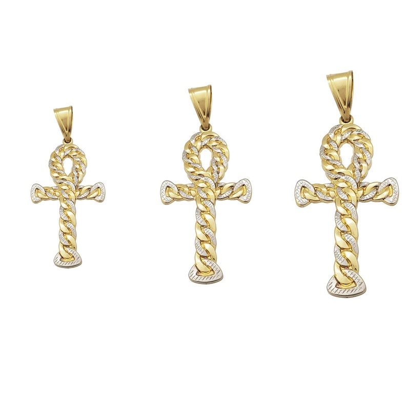 Two-Tone Cuban Ankh Pendant (14K)