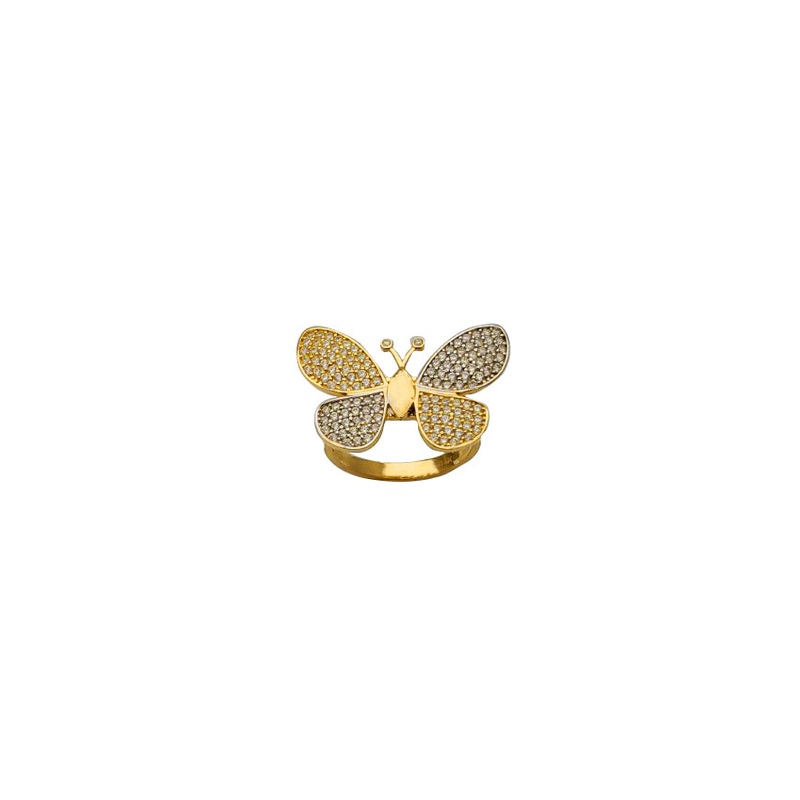 Two-tone CZ Butterfly Ring (14K)