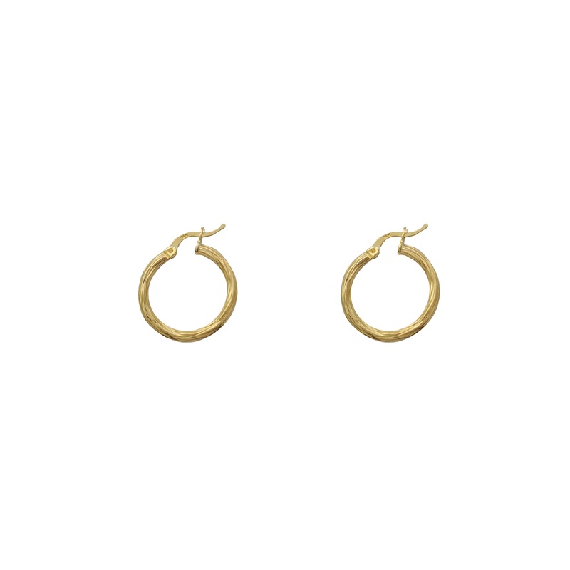 Wood Cut Hoop Earrings (14K)