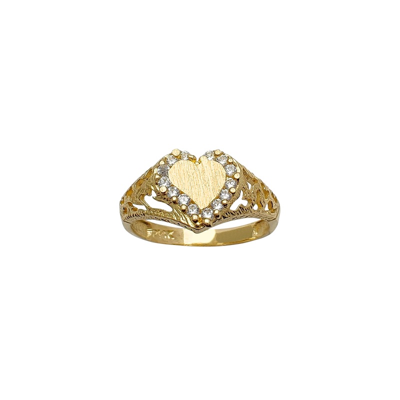 Zirconia Brushed-Finish Heart Ring (14K)