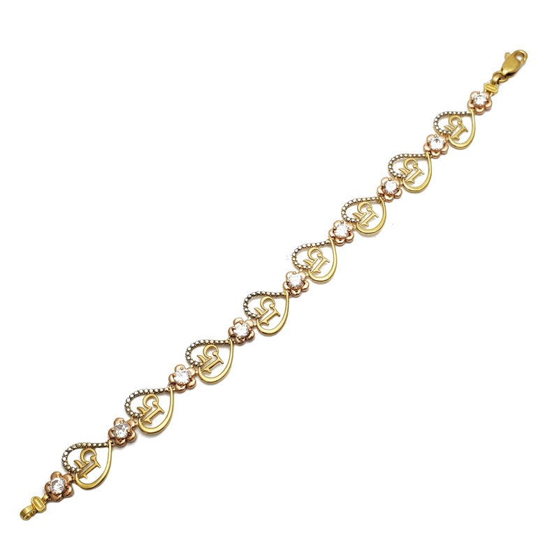 Tricolor Heart 15 Quinceeara Bracelet (14K).