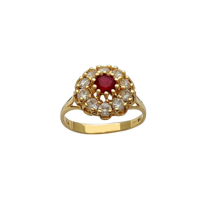 Zirconia Red Flower Lady Ring (14K)