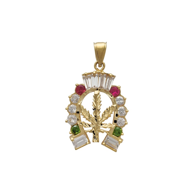 Zirconia Shrine Marihuana-Leaf Pendant (14K)