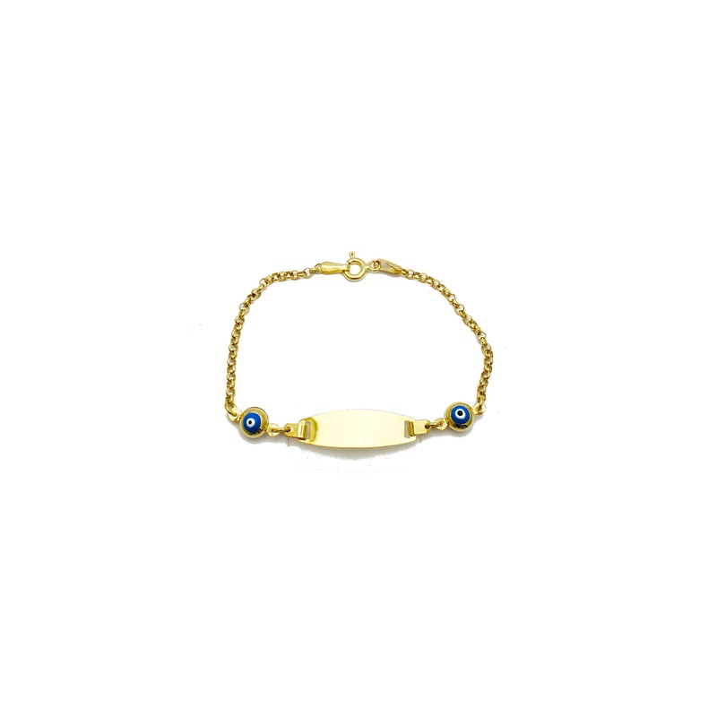 Light Blue Evil Eye Rolo Baby ID Bracelet (14K).