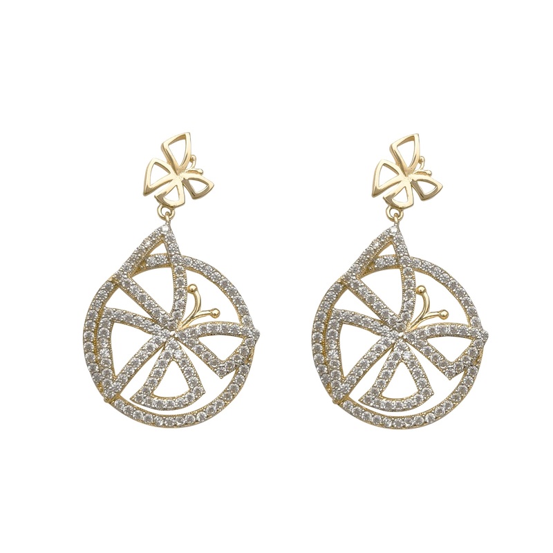 Zirconia Halo Butterfly Dangling-Stud Earrings (14K)