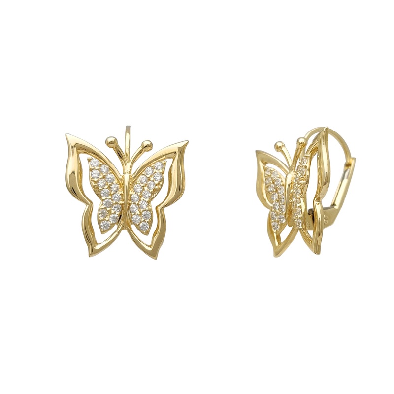 Zirconia Textured Butterfly Earrings (14K)