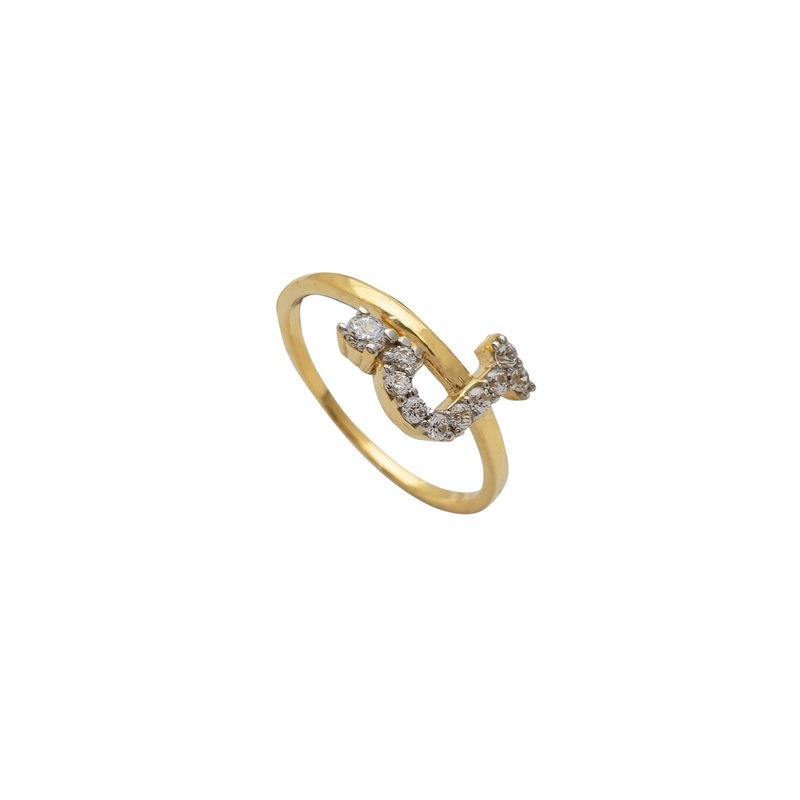 Zirconia Initial Letter "J" Solitaire Ring (14K)