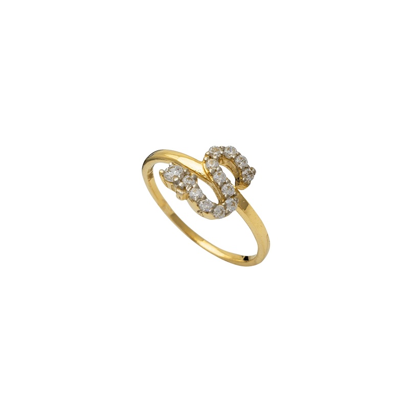 Zirconia Initial Letter "S" Solitaire Ring (14K)