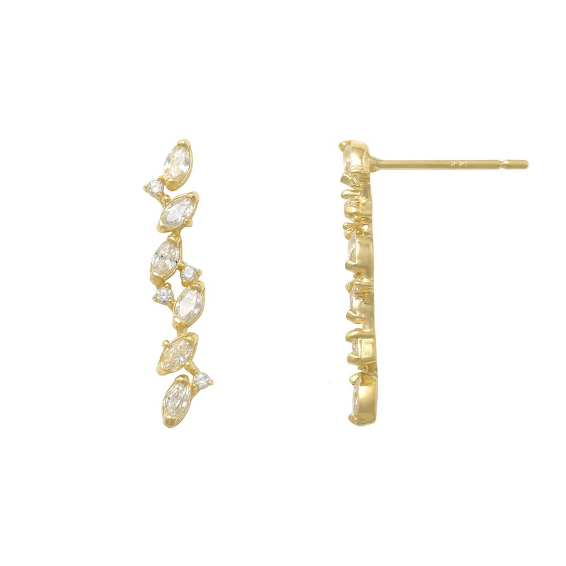 Zirconia Marquise & Round Graduated Stud Earrings (14K)