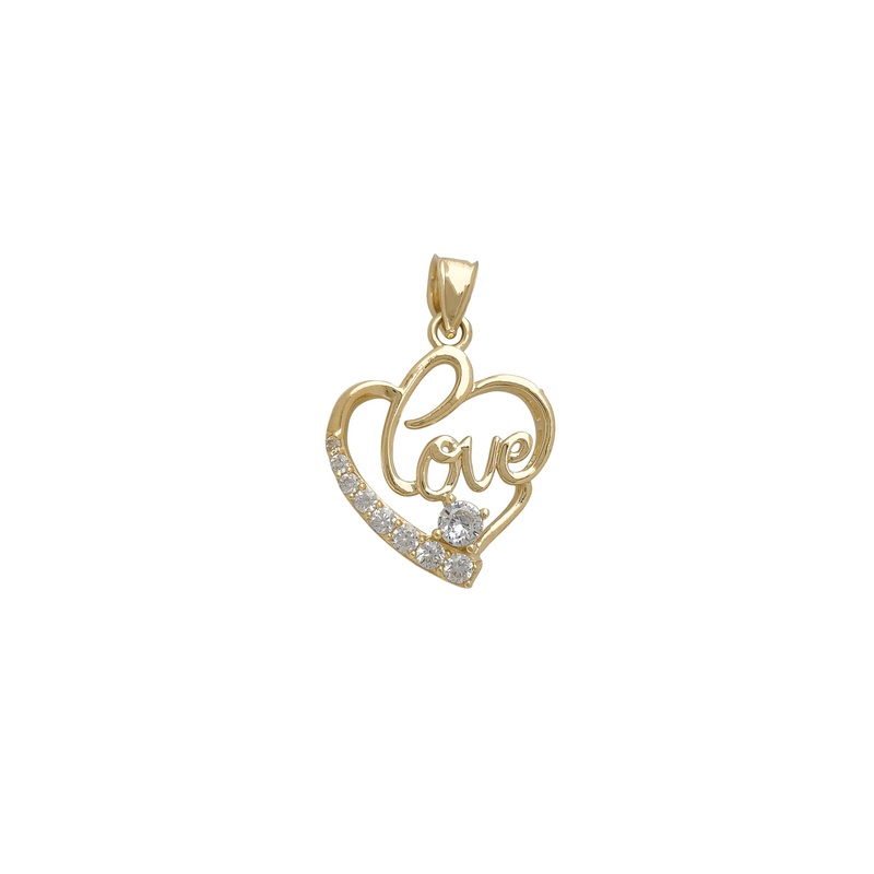 Zirconia Outline Heart Script "Love" Pendant (14K)