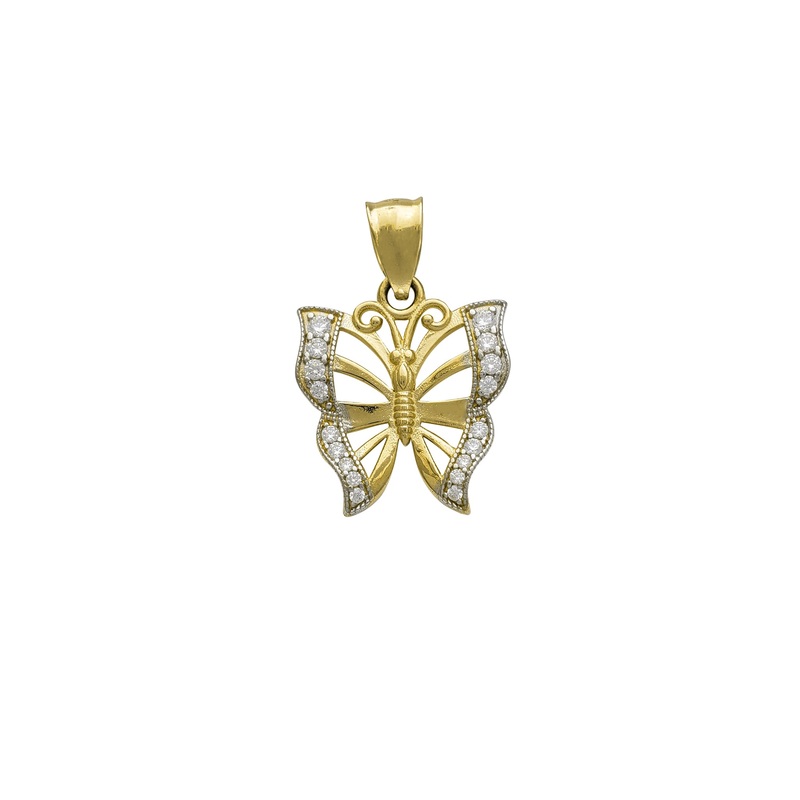 Zirconia Outlined Milgrain Butterfly Pendant (14K)