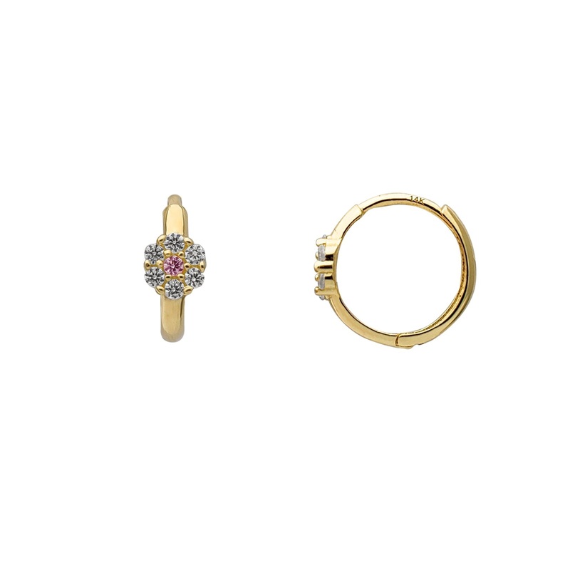 Zirconia Round Cluster Huggie Earrings (14K)
