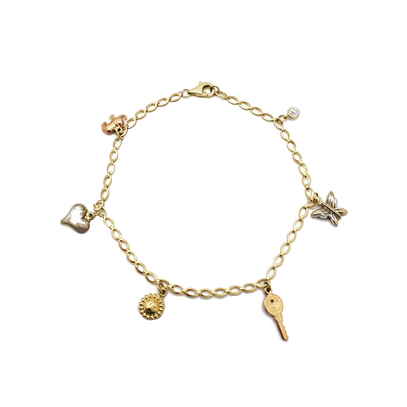 Tricolor Charm Anklet Bracelet (14K)