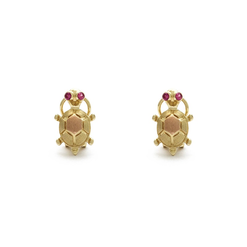 Zirconia Florentine Shell Turtle Stud Earrings (14K)