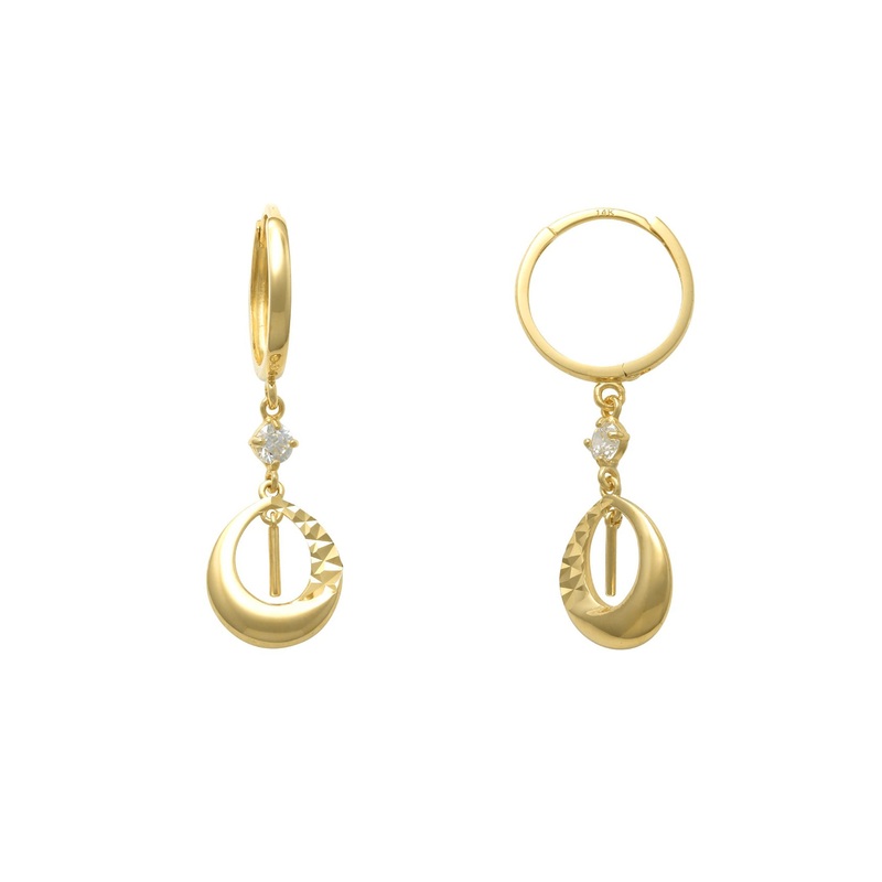Zirconia Open Tear Drop Earrings (14K)