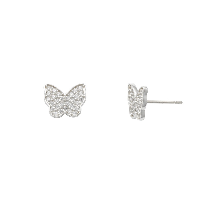 Zirconia Pave Butterfly Stud Earrings (14K)
