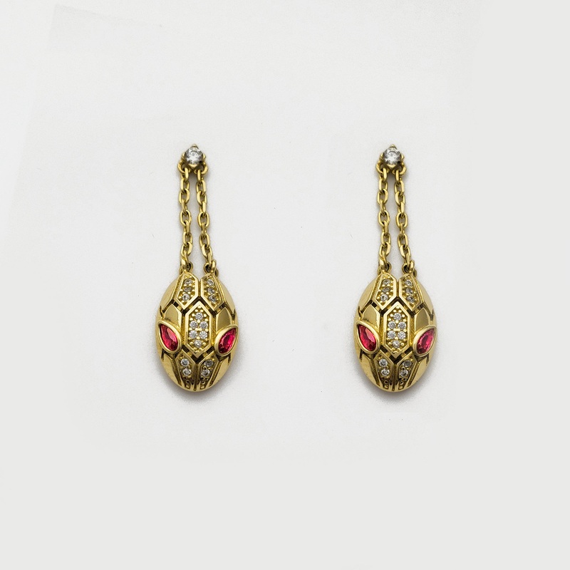 Zirconia Snake Head Dangling Stud Earrings (14K)