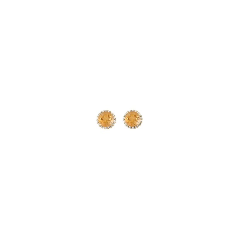 3.5 mm Round Citrine and Diamond Halo Stud Earrings