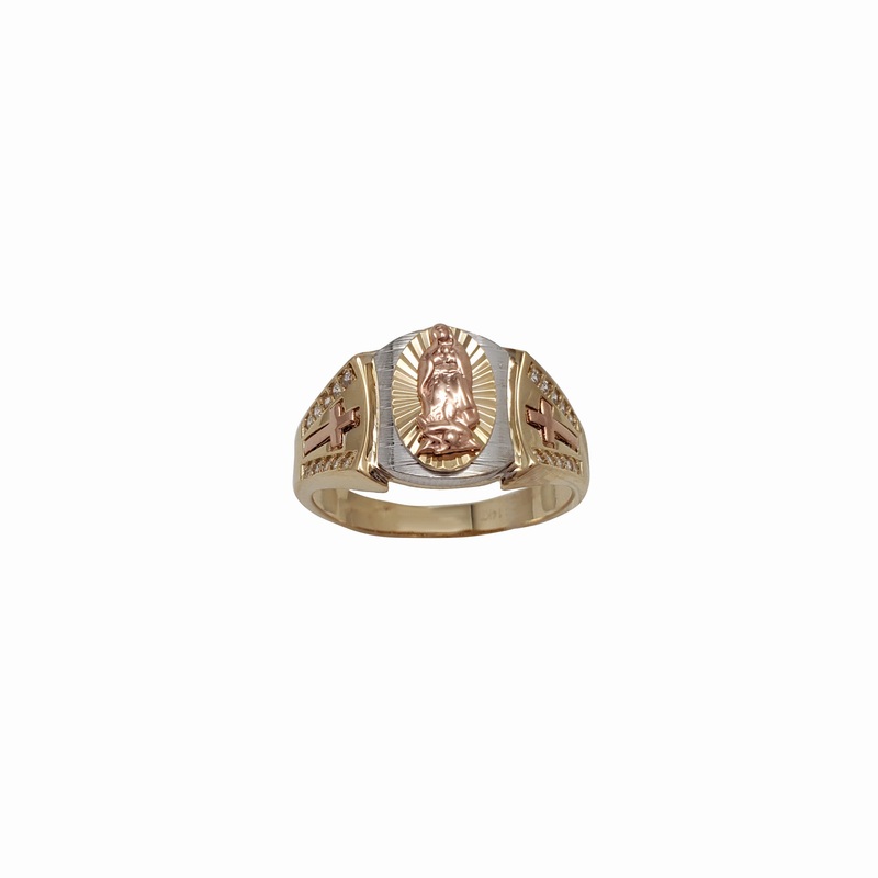Zirconia Tri-Color Virgin Mary Ring (14K)