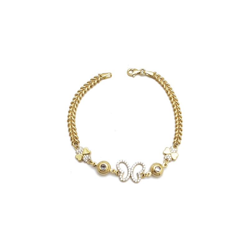 Butterfly Clover Leaf Wheat Link CZ Bracelet (14K).