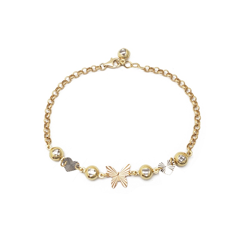 Zirconia Heart & Butterfly Rolo Fancy Bracelet (14K)