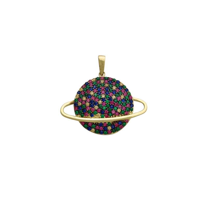 Zirconia Saturn & Star Pendant (14K)