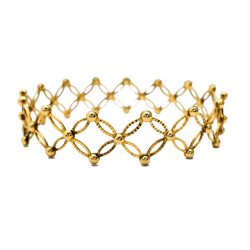 [Adjustable] Beaded Pattern Ring-Bracelet (14K)