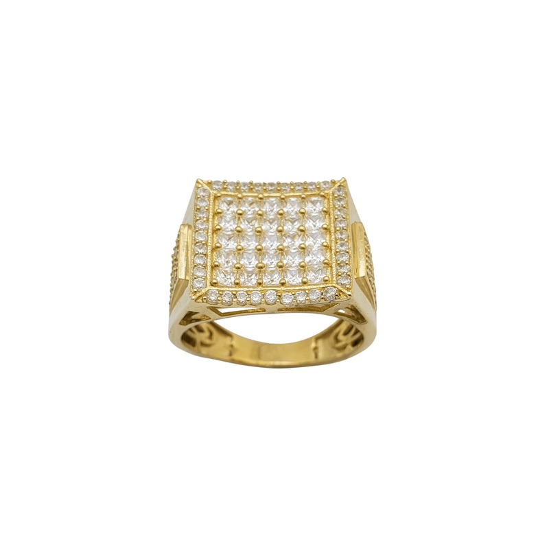 Zirconia Square Concave Men's Ring (14K)