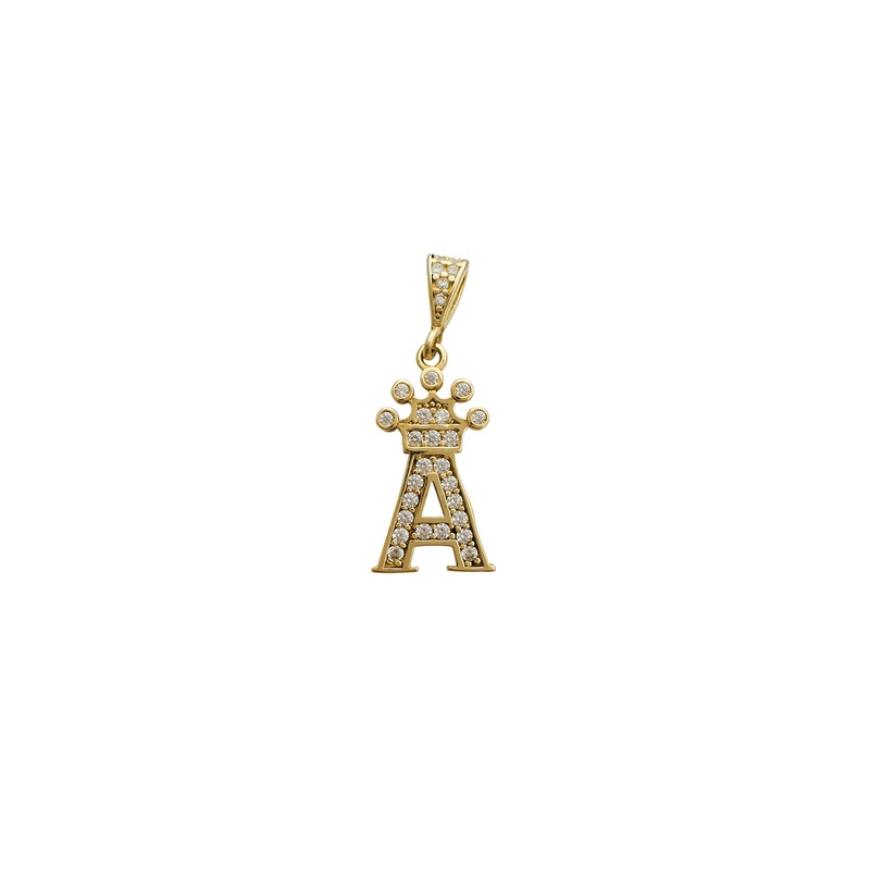 [1 inch] Icy Crowned Initial Letter Pendants (14K)