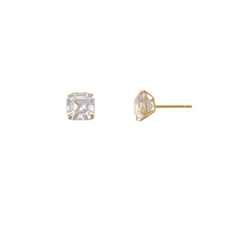 Ascher Square CZ Stud Earrings (14K)