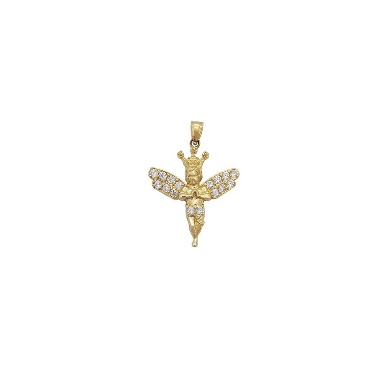 Zirconia Praying Hands Crown Baby Angel Pendant (14K)