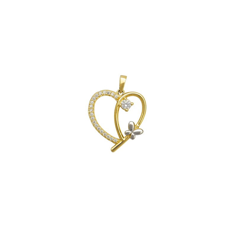 Zirconia Silhouette-Heart Butterfly Pendant (14K)