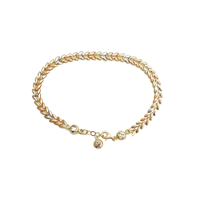 Zirconia Tricolor Leaf Fancy Bracelet (14K)